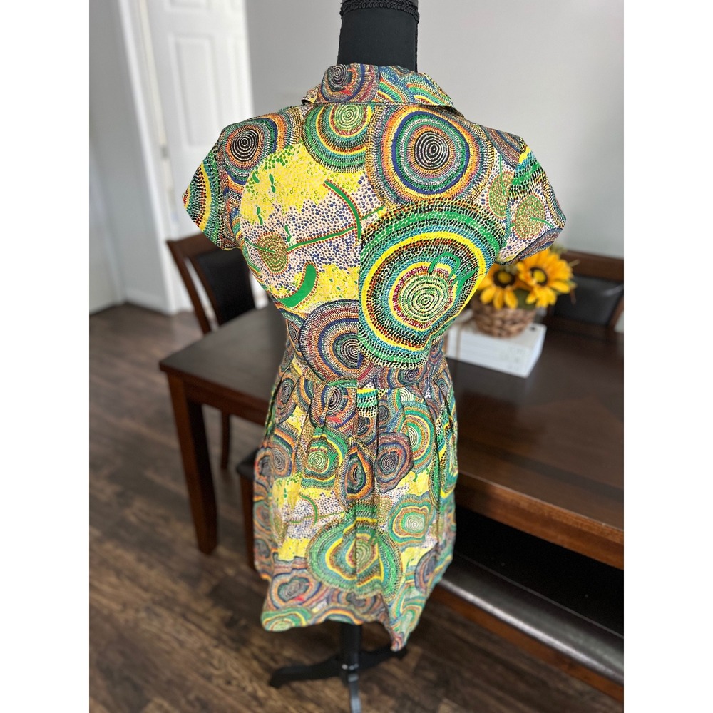 Retro swirl print Shirt Dress Mini boho green multicolour Size S - Picture 7 of 9